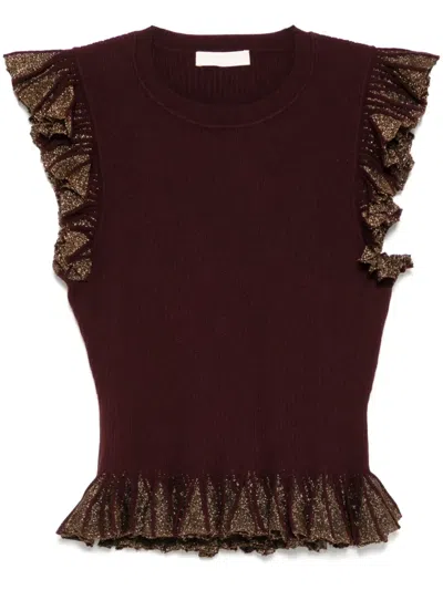 Ulla Johnson Leila Flared Sunburst-knit Top In Brown