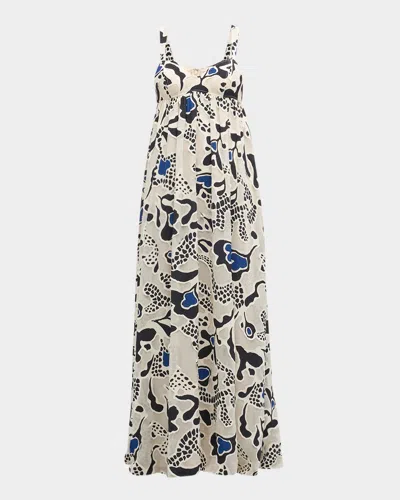 ULLA JOHNSON LEILANI ABSTRACT-PRINT APPLIQUE SWEETHEART GOWN