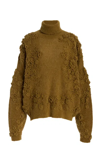 Ulla Johnson Lelou Crochet Knit Turtleneck Top In Green