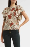Ulla Johnson Lena Flutter Sleeve Silk Top In Gray
