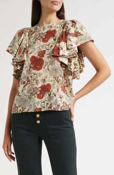 Ulla Johnson Lena Flutter Sleeve Silk Top In Gray