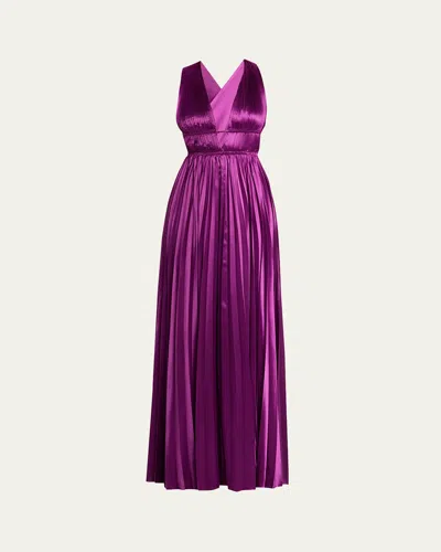 Ulla Johnson Lena Pleated Satin Gown In Purple
