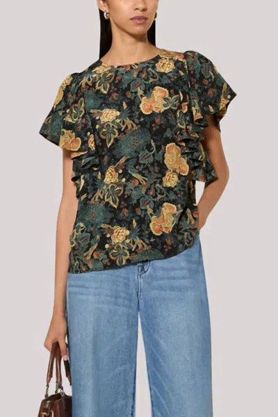 Ulla Johnson Lena Silk Flutter Sleeve Blouse In Nuit In Green