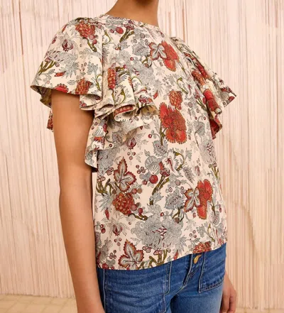 ULLA JOHNSON LENA SILK FLUTTER SLEEVE BLOUSE IN WINTER GARDEN