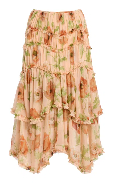 Ulla Johnson Lenore Silk Tiered Midi Skirt In Multi
