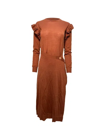 Pre-owned Ulla Johnson Leo Ruffled-detail Midi Dress In Brown