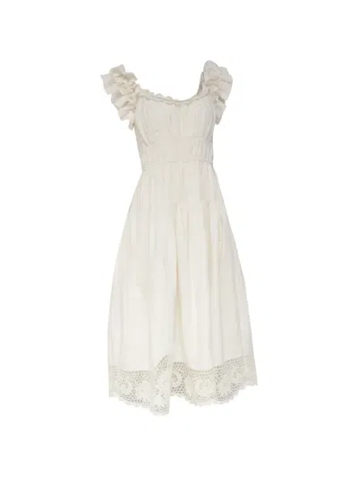 Pre-owned Ulla Johnson Leona Ruffled Midi Dress In Neutral