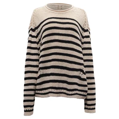Ulla Johnson Leonie Knitted Striped Sweater In Black And White Cotton In Neutral