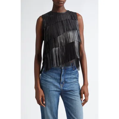 Ulla Johnson Leonie Leather Fringe Tank In Noir