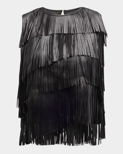 ULLA JOHNSON LEONIE LEATHER FRINGE TOP