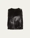 Ulla Johnson Leonie Leather Fringe Top In Noir