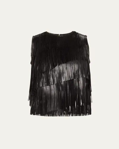 ULLA JOHNSON LEONIE LEATHER FRINGE TOP