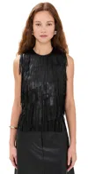 Ulla Johnson Leonie Leather Fringe Top In Noir