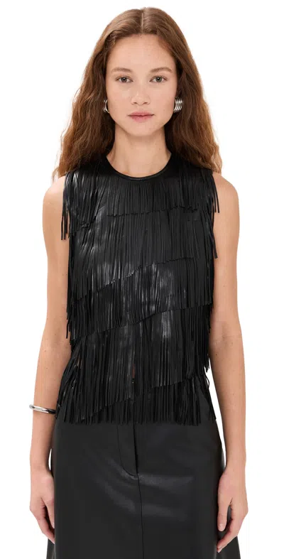 Ulla Johnson Leonie Leather Fringe Top In Noir