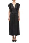 Ulla Johnson Letty Pleated Ruffle Satin Midi Dress In Noir