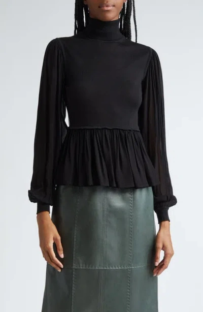 Ulla Johnson Liana Chiffon-paneled Wool And Silk-blend Turtleneck Top In Black