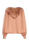 Ulla Johnson Liese Pleated Neckline Silk Top In Nude