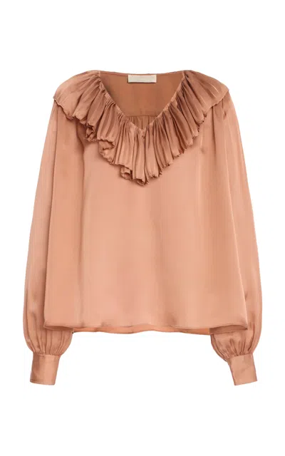 Ulla Johnson Liese Pleated Neckline Silk Top In Nude