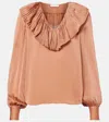 Ulla Johnson Liese Silk Ruffle-neck Blouse In Pink