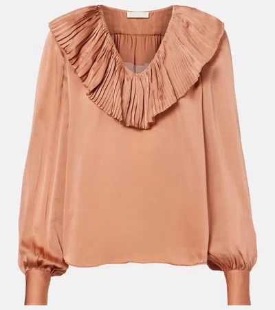Ulla Johnson Liese Pleated Silk Satin Blouse In Pink