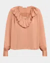 Ulla Johnson Liese Silk Ruffle-neck Blouse In Neutral