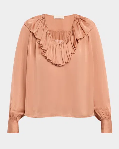 ULLA JOHNSON LIESE SILK RUFFLE-NECK BLOUSE