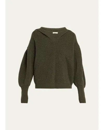 Ulla Johnson Lila Wool Open Knit Sailor-collar Sweater In Militaire