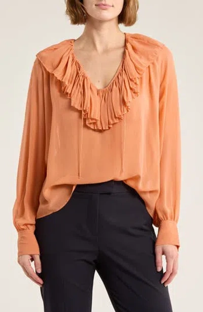 Ulla Johnson Lilia Ruffle Silk Top In Orange