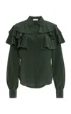 Ulla Johnson Liliana Ruffled Silk Top In Dark Green