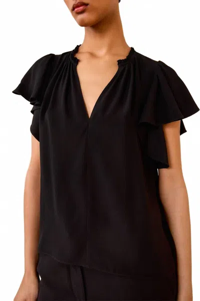 Ulla Johnson Lilo Flutter Sleeve Blouse In Noir In Black