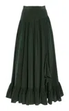 Ulla Johnson Lilou Ruffled Silk Midi Skirt In Dark Green