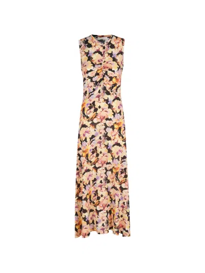 Ulla Johnson Lina Floral-print Ruched Midi Dress In Brown