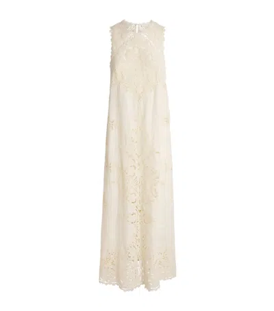 Ulla Johnson Linen Embroidered Coralite Midi Dress In Ivory