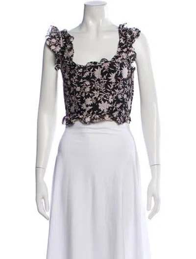 Pre-owned Ulla Johnson Linen Floral Print Crop Top In White