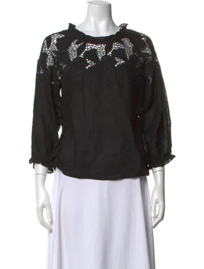 Pre-owned Ulla Johnson Linen Lace Pattern Blouse In Black