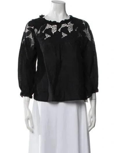 Pre-owned Ulla Johnson Linen Lace Pattern Blouse In Black