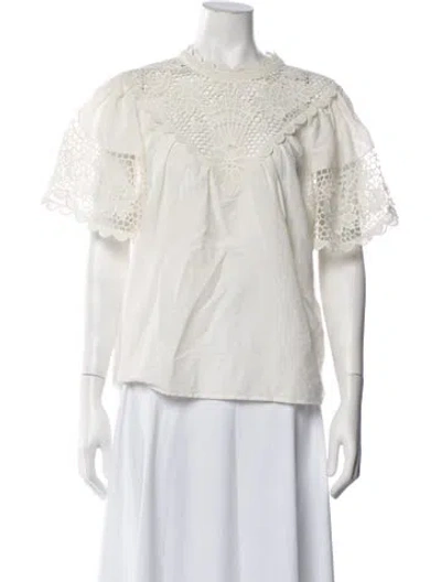 Pre-owned Ulla Johnson Linen Lace Pattern Blouse In Neutrals