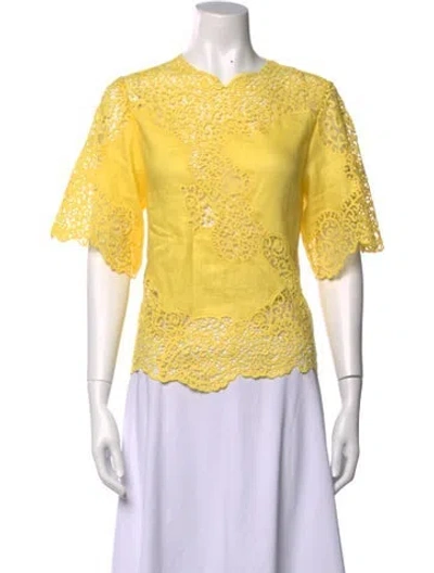 Pre-owned Ulla Johnson Linen Lace Pattern Blouse W/ Tags In Yellow