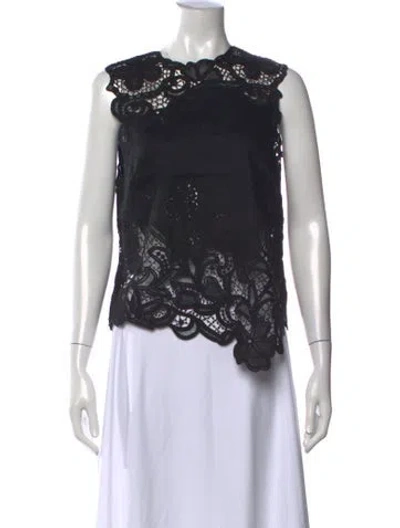 Pre-owned Ulla Johnson Linen Lace Pattern Top In Black