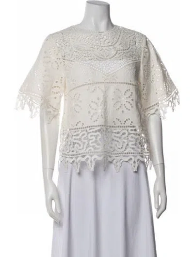 Pre-owned Ulla Johnson Linen Lace Pattern Top In White