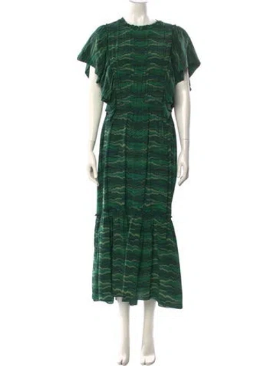 Pre-owned Ulla Johnson Linen Long Dress In Green