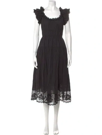 Pre-owned Ulla Johnson Linen Midi Length Dress In Black