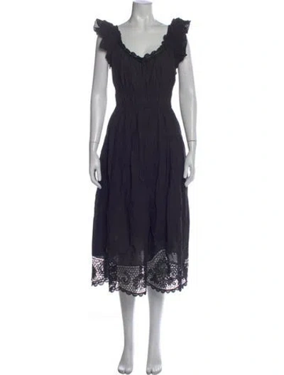 Pre-owned Ulla Johnson Linen Midi Length Dress In Black