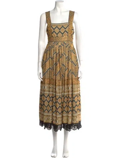 Pre-owned Ulla Johnson Linen Midi Length Dress In Gold