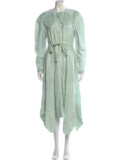 Pre-owned Ulla Johnson Linen Midi Length Dress In Green