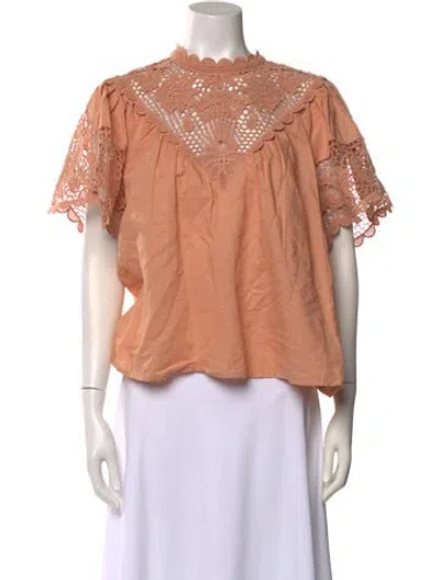 Pre-owned Ulla Johnson Linen Mock Neck Blouse In Orange