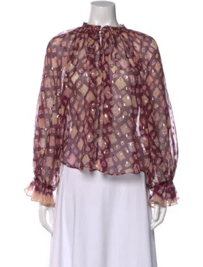 Pre-owned Ulla Johnson Linen Printed Blouse In Burgundy
