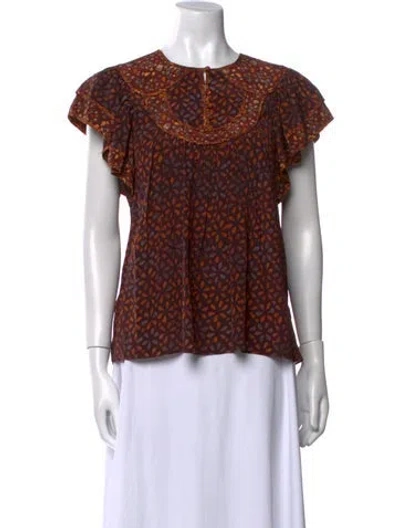 Pre-owned Ulla Johnson Linen Printed Blouse W/ Tags In Purple