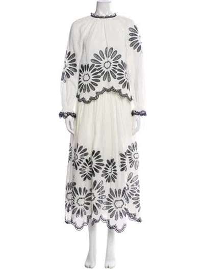 Pre-owned Ulla Johnson Linen Printed Skirt Set In White