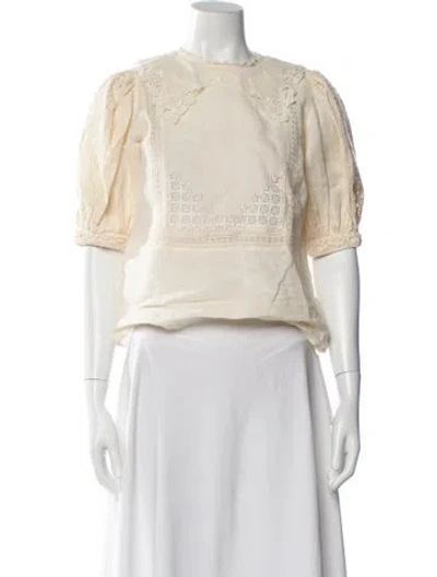 Pre-owned Ulla Johnson Linen Short Sleeve Blouse In Neutral